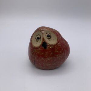 Red Multi Colored Speckled Ceramic Stone Shaped Peek A Boo Owl Figurine